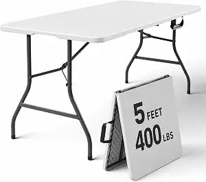 5FT Folding Table, Fold-in-Half Portable Table, White