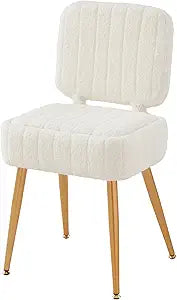 Updated Vanity Chair, Storage Ottoman with Folding Back & Gold-Toned Metal Legs, Ottoman Seat with Teddy Velvet for Dressing Room Living Room Bedroom, 15" x 12" Inch