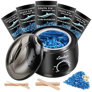 Waxing Kit Wax Warmer Easkep - Wax Kit Hair Removal 6 Adjustable Temperature with 5 Packs Hard Wax Beads and 20 pcs Wooden Applicator Sticks Painless for Legs Face Underarm Bikini Brazilian