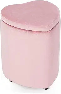 Impressions Vanity Hello Kitty Heart Pink Vanity Soft Velvet Storage Ottoman Stool for Living Room and Bedroom | Removable Lid Padded Foam Debossed Hello Kitty Pattern Cute Ottoman with Storage, Pink