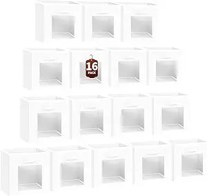 Homsorout Storage Cube 11 Inch - Cube Storage Bins with Window, Closet Storage Baskets with Handle, Fabric Bins for Closet, Shelves, Toys, Clothes, Set of 16, White