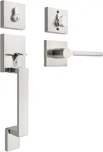 Front Door Handle and Deadbolt Set, Brushed Nickel Front Door Lock Set with Reversible Handle Lever, Modern Single Cylinder Front Door Handles and Locks