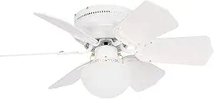 Litex BRC30WW6L Vortex 30-Inch Ceiling Fan with Six Reversible White/Whitewash Blades and Single Light kit with Opal Mushroom Glass