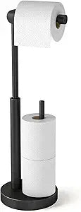 YUMORE Toilet Paper Holder Stand, Free Standing Toilet Paper Holder with Storage, Weighted Base Open-Ring Stainless Steel Tissue Organizer (Matte Black)