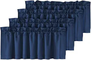 H.VERSAILTEX Blackout Valances for Windows,Navy Blue Kitchen Valance Curtains for Living Room/Bedroom/Bathroom/Basement Privacy Rod Pocket Short Window Valance Curtains, 4 Panels 52" W x 18,Navy