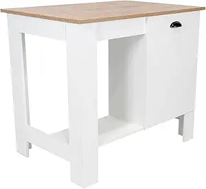 Tuhome Atenea Kitchen Island with Single Door Cabinet, Dual Interior Shelves, Open Display Shelf, Spacious Countertop Workspace, Multifunctional Storage Station for Modern Kitchens.