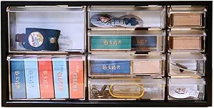 livinbox Plastic Desk Drawer Organizer w/10 Drawers, Clear Small Parts Storage w/Drawers, Arts, Craft, Medicine Vitamin, Teacher Toolbox, Stationary, Accessories, Dust-proof, Black A9-5244-BK