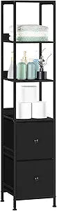 Tall Bathroom Storage Cabinet Slim Bathroom Floor Cabinet Narrow Freestanding Floor Cabinet with 2 Drawer, for Small Space, Living Room, Home Office, Black, 11.8" D x 11.8" W x 55.8" H