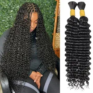 Boho Hair for Braiding 110g 2 Bundles – 100% Human Braiding Hair for Boho Braids, Deep Wave Curly Human Hair Extensions, No Shedding Tangle-Free, Reusable for Knotless & Bohemian Styles