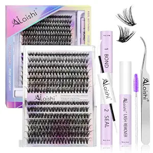 Lash Clusters Kit, DIY Cluster Eyelash Extensions 9ï¿½ï¿½ï¿½16mm, 40D+50D, 280pcs, D Curl Natural Volume Lashes with Bond & Seal, Remover, Tweezersï¿½ï¿½ï¿½Fake Cat Eye Wispy Individ