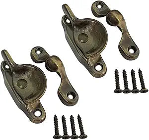QCAA Forged Brass Sash Lock in Solid Brass, CTC 2", Brushed Antique Brass, 2 Pack
