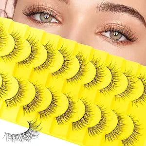 FADLASH Wispy Lashes Natural False Eyelashes 10 Pairs Cat Eye Lashes D Curl