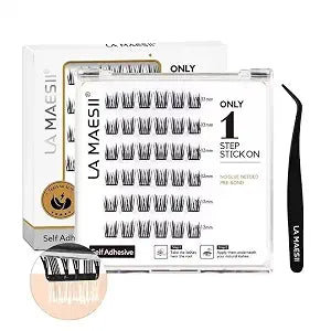 LA MAESII Self Adhesive Lash Clusters,Pre Glued Natural Wispy Lashes Kit,04