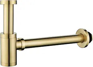 Bathroom Brass Contemporary Round Bottle P Trap 1-1/4, Lavatory Adjustable Basin Sink Waste Drain P-Trap Kit, General US Standard, Brushed Nickel Gold