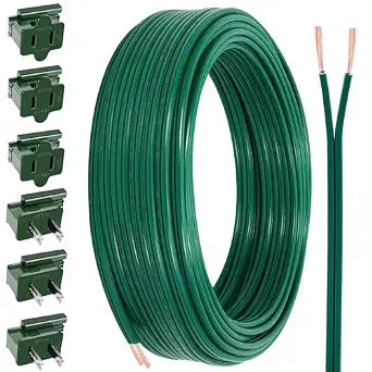 55FT SPT-2 18/2 Christmas Electrical Wire with 6 Vampire Plugs,18 AWG