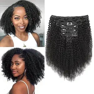 Afro Kinky Curly Clip ins 4C Human Hair Natural Black 12 Inch