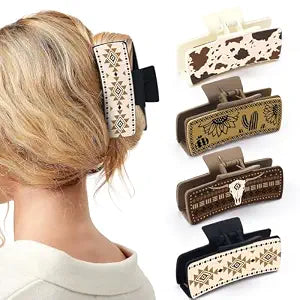 Western Leather Hair Claw Clips Sunflower Floral Square Claw Clips