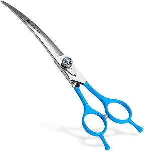 Professional Pet Grooming Curved Scissors, JP440C Alloy Steel, Blue Ergonomic Handle, Sharp and Durable for Dog Grooming (7.0")