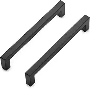 Ravinte 10 Pack Square Bar Kitchen Cabinet Handles Matte Black Cabinet Pulls Drawer Pulls with 6-1/4 Inch Hole Center Kitchen Cabinet Hardware
