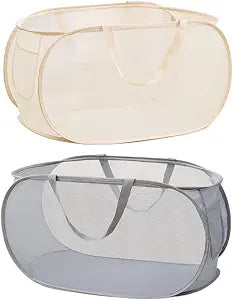 2 Pcs Mesh Popup Laundry Hamper, Opening Laundry Basket,Popup Laundry Basket with Durable Handles,Foldable Pop-up Mesh Hamper Dirty Clothes Basket for Clothes & Laundry-Home Organization