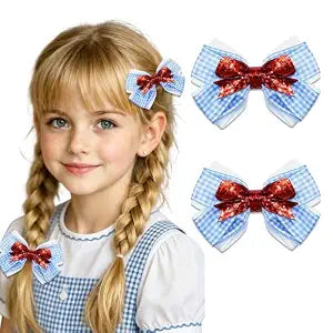 Blue White Gingham Hair Bow Clips,Checker Pigtail Hair Clip 2Pcs