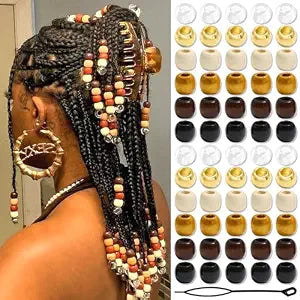 NAISKA 60Pcs Wooden Hair Beads for Braid 6 Color Hair Jewelry Braids Loc Dreadlock Accessories Hair Tube Decoration Cute Braids Decoration Jewelry Making Kit Braid Clips for Women and Men