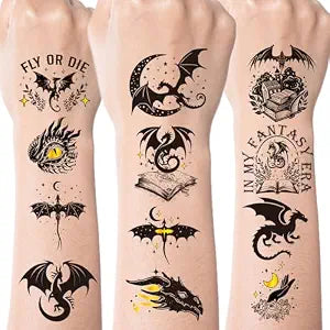 Black Wings Dragon Temporary Tattoos, 270+ Dragon Birthday Party Favors Decorations, West Dark Mysterious Ancient Animals Tattoo Stickers for Dragons Goodie Bags Supplies Fillers Gifts