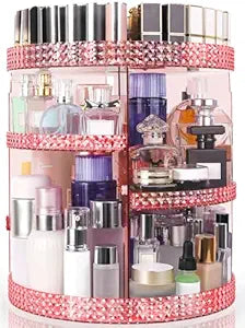 360 Degree Rotating Makeup Organizer, Extra Large Capacity Perfume Holder, Removable 7 Layers Cosmetics Organizer, Make Up Organizer For Countertop Storage Skincare or More (Pink)