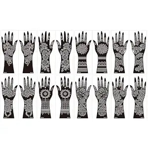 Large Henna Tattoo Stencil Kit,8 Sheets Henna Tattoo stickers for Hand Forearm Glitter Airbrush Diy Tattooing Template, Indian Temporary Tattoo Stickers for Women Girls