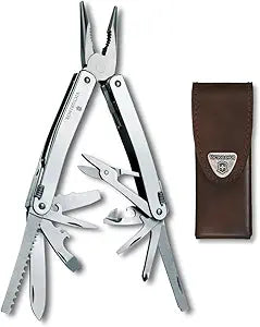 Victorinox Swiss Tool Spirit X Multi Tool, 24 Function Swiss Made with Locking Blade and Long-Nosed Pliers, and Leather Pouch - Silver