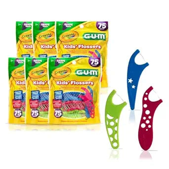 GUM Crayola Kids Floss Pick with Fluoride, Grape Flavor, 75 Count (6 Pack)