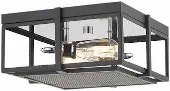 Z-Lite 724F13-MB+CH 2 Light Flush Mount, Matte Black + Chrome
