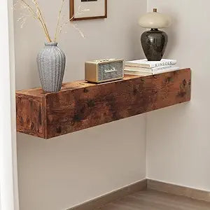 Floating Solid Wood Console Table, 47'' Wall Mounted Narrow Entryway Table with Storage Shelf, Modern Couch Shelves Small Entry Way Tables for Entryway, Front Hall, Hallway (Rustic Brown)