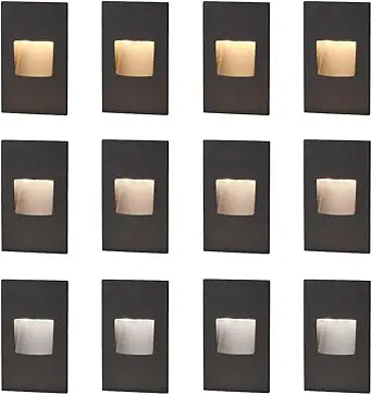 kadision Vertical LED Step Light 120V, 3000K/4000K/5000K Adjustable, 3.5W 175lm Indoor Outdoor Dimmable Stair Lights, Aluminum ORB Finish, 12 Pack