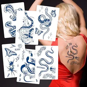 Kotbs 6-Sheet Semi-Permanent Temporary Tattoos, Waterproof Snake Designs