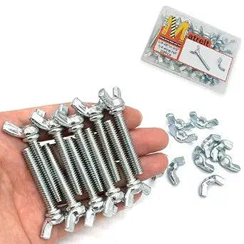 20 Sets 1/4"-20 x1-1/2 Wing Screw Bolts and Wing Nut Kit Butterfly Screws and Nut with Hand Twist Tighten Wing Head Zinc Plated Hardware Fitting Fastenings Assortment Kit