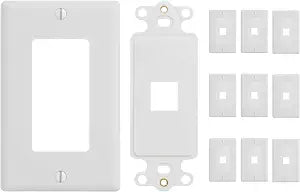 ICC 1-Port Decorator Wall Plate for Keystone Jacks, 1-Gang, White, 10-Pack