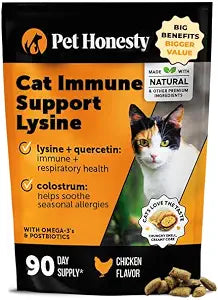 Cat Immune Support Lysine  Allergy Relief & Immune Health Supplement for Cats with L-Lysine, Colostrum, Quercetin & Omega-3  Soothes Sneezing, Runny Nose & Itchy Skin Chicken, (90-Day Supply)