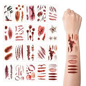 Halloween Temporary Tattoos, 20 Sheets Realistic Fake Scarsï¿½ï¿½ï¿½Wound S