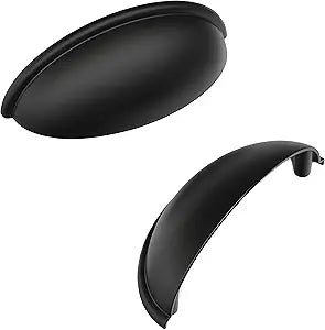 Hickory Hardware Heritage Cabinet Cup Pulls, Handles for Kitchen Cabinet Doors, Dresser Drawers & Bathroom Vanity, 3 Inch Center to Center, Matte Black, 10 Pack