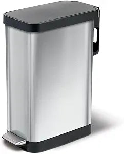 Glad Slim Trash Can with Clorox Odor Protection - Narrow Kitchen Garbage Bin with Soft Close Lid, Step On Foot Pedal and Waste Bag Roll Holder, Stainless Steel, 12 Gallon/45 Liter
