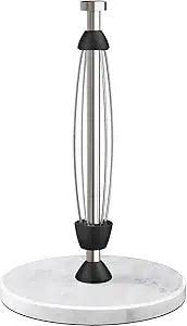 Marble Paper Towel Holder Countertop, Stainless Steel, One-Handed Tear, Freestanding Paper Towel Stand Rack with Ratchet Mechanism for Kitchen Toilet Bathroom Essentials Decor Accessories, Silver