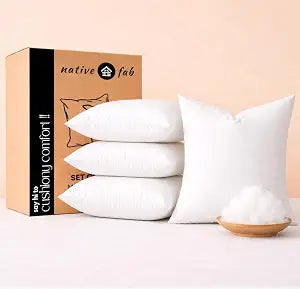Native Fab Decorative Pillow Inserts, Pack of 4, 20x20 Inches, White Polyester, Premium Cushion Fillers for Living Room, Sofa, Bed, Chair, Plush Support & Luxurious Home Dcor Accent