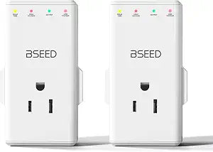 BSEED 4-Outlet Surge Protector with 350 Rotatable Plug - Voltage Protector for Refrigerator,TV, PC and Home Appliance, Light Indicators, Overload Protection, Space-Saving, 15A, 120V, White, 2 Pack
