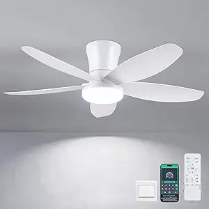 Surtime Ceiling Fans with Lights-36 Low Profile Ceiling Fan with Light and Remote/APP Control,Flush Mount,DC Reversible,LED Dimmable Modern Ceiling Fans for Bedroom,Indoor/Outdoor Patio Use(White)