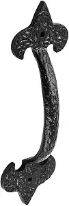 Renovators Supply Manufacturing Black Wrought Iron Cabinet Handle 6.5" L Rustic Fleur De Lis Pull Handle Rust Resistant Powder Coated Vintage Drawer and Dresser Door Pulls with Hardware