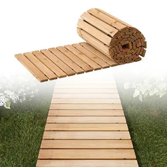 12FT Straight Wooden Garden Pathway Walkway Outdoor Roll Out Decorative Garden Non-Slip Patio Path Decorative Boardwalk Outdoor Road Floor for Backyard Beach Wedding Party
