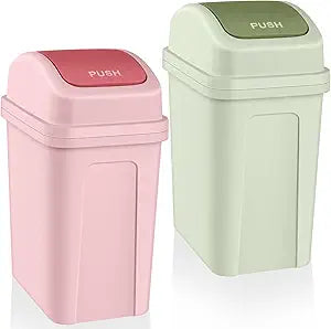 Sumind 2 Pcs 2.6 Gallon Bathroom Trash Can with Swing Lid Small Garbage Can Plastic Bathroom Trashcan Garbage Bin for Kitchen Waste Bedroom Room Outdoor (Green and Pink)