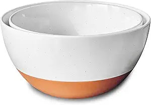 Mora Ceramic Large Mixing Bowls - Set of 2 Nesting Bowls for Cooking, Serving, Popcorn, Salad etc - Microwavable Kitchen Stoneware, Oven, Microwave and Dishwasher Safe - Extra Big 5.5 & 3.6 Qt - White