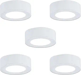 LUMILAND Wired LED Puck Lights 120V (2.7Wx5) Plug-in Lighting Warm White, LED Cabinet Light for Kitchen Can Be Surface Mount or Recess Mount, White